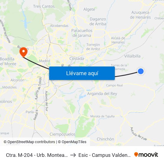 Ctra. M-204 - Urb. Monteacevedo to Esic - Campus Valdenigrales map