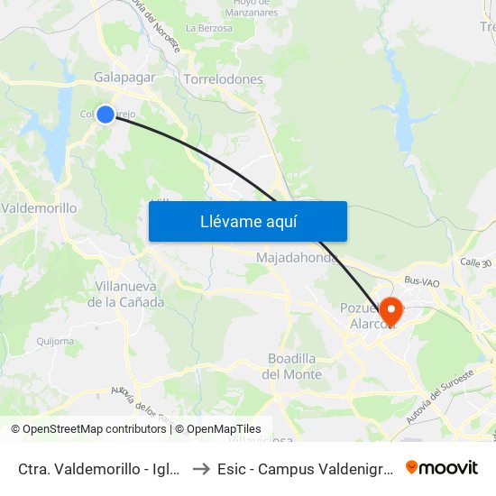 Ctra. Valdemorillo - Iglesia to Esic - Campus Valdenigrales map