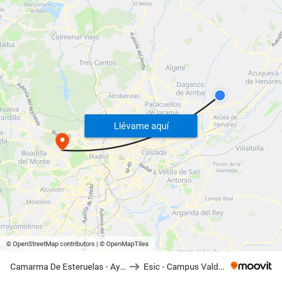 Camarma De Esteruelas - Ayuntamiento to Esic - Campus Valdenigrales map