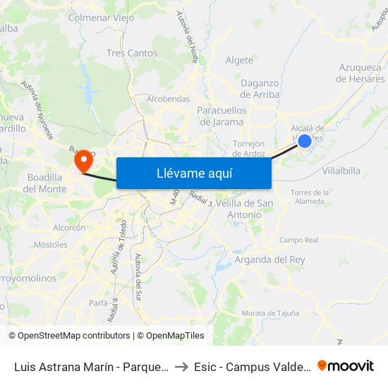 Luis Astrana Marín - Parque O'Donnell to Esic - Campus Valdenigrales map