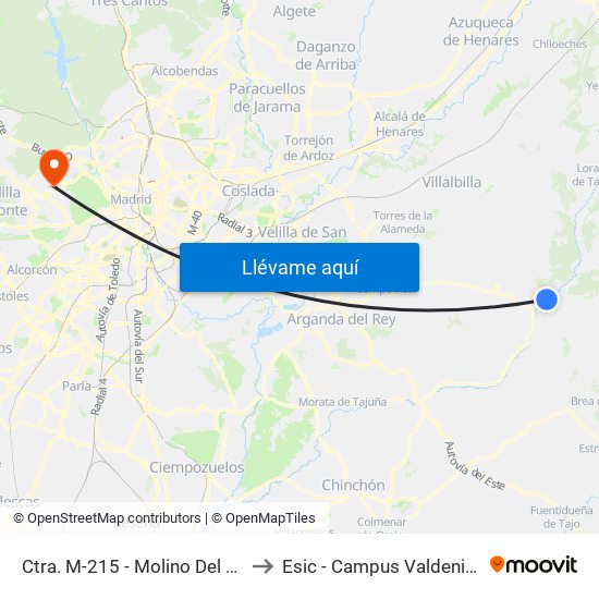 Ctra. M-215 - Molino Del Puente to Esic - Campus Valdenigrales map