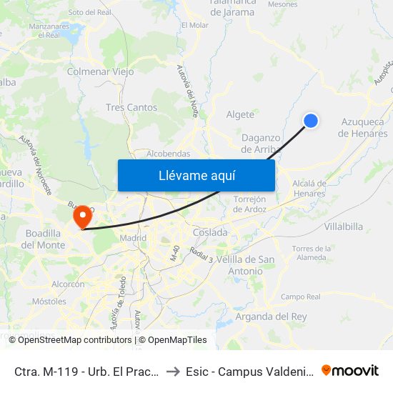 Ctra. M-119 - Urb. El Practicante to Esic - Campus Valdenigrales map