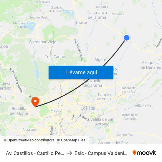 Av. Castillos - Castillo Peñafiel to Esic - Campus Valdenigrales map