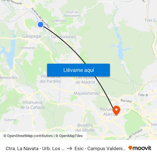 Ctra. La Navata - Urb. Los Olmos to Esic - Campus Valdenigrales map