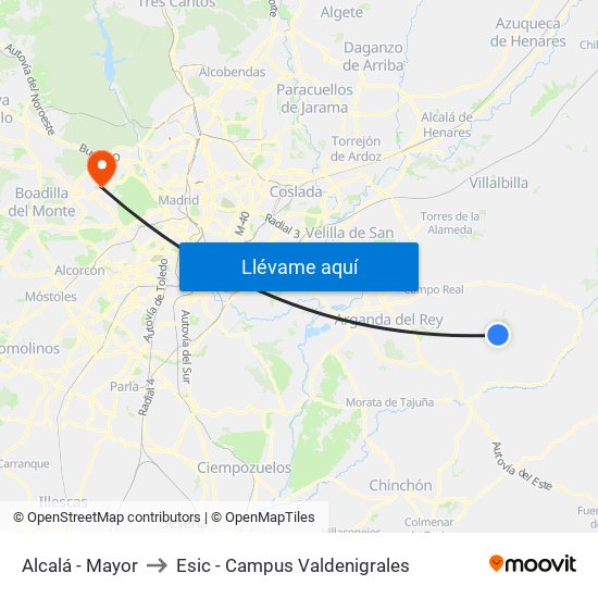 Alcalá - Mayor to Esic - Campus Valdenigrales map