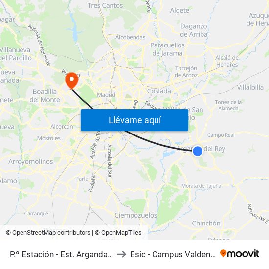 P.º Estación - Est. Arganda Del Rey to Esic - Campus Valdenigrales map