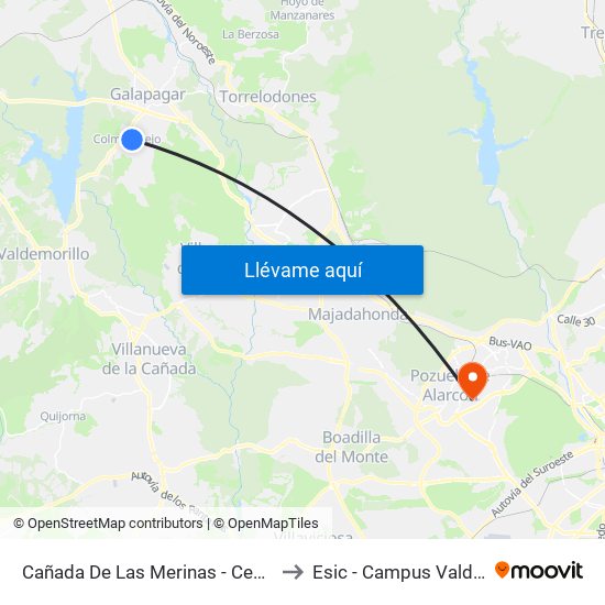 Cañada De Las Merinas - Centro De Salud to Esic - Campus Valdenigrales map