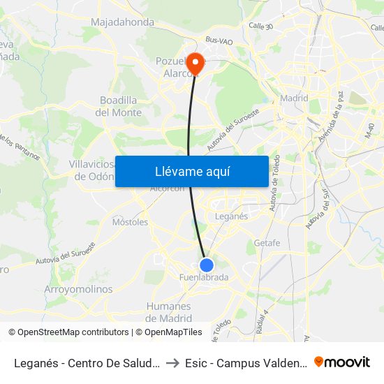 Leganés - Centro De Salud Mental to Esic - Campus Valdenigrales map