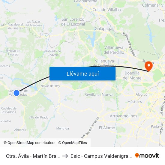 Ctra. Ávila - Martín Bravo to Esic - Campus Valdenigrales map