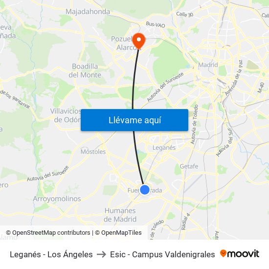 Leganés - Los Ángeles to Esic - Campus Valdenigrales map