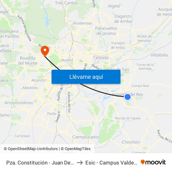 Pza. Constitución - Juan De La Cierva to Esic - Campus Valdenigrales map