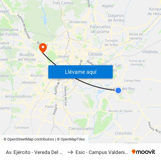 Av. Ejército - Vereda Del Melero to Esic - Campus Valdenigrales map