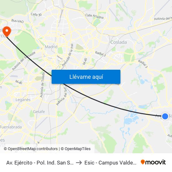 Av. Ejército - Pol. Ind. San Sebastián to Esic - Campus Valdenigrales map