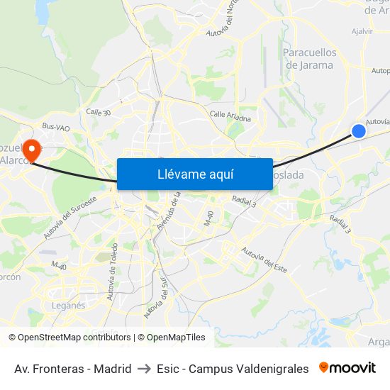 Av. Fronteras - Madrid to Esic - Campus Valdenigrales map
