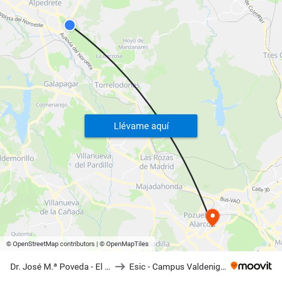 Dr. José M.ª Poveda - El Raso to Esic - Campus Valdenigrales map