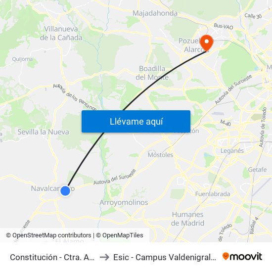 Constitución - Ctra. A-5 to Esic - Campus Valdenigrales map