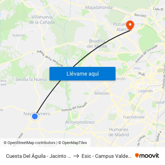 Cuesta Del Águila - Jacinto González to Esic - Campus Valdenigrales map