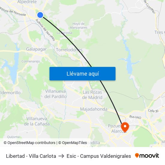 Libertad - Villa Carlota to Esic - Campus Valdenigrales map