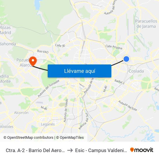 Ctra. A-2 - Barrio Del Aeropuerto to Esic - Campus Valdenigrales map