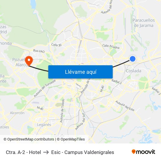 Ctra. A-2 - Hotel to Esic - Campus Valdenigrales map