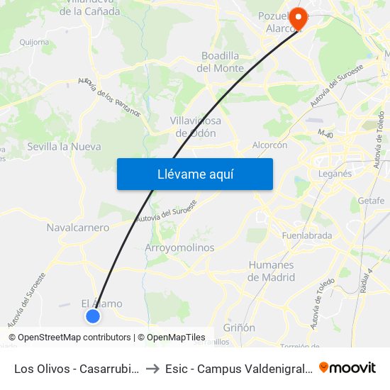 Los Olivos - Casarrubios to Esic - Campus Valdenigrales map