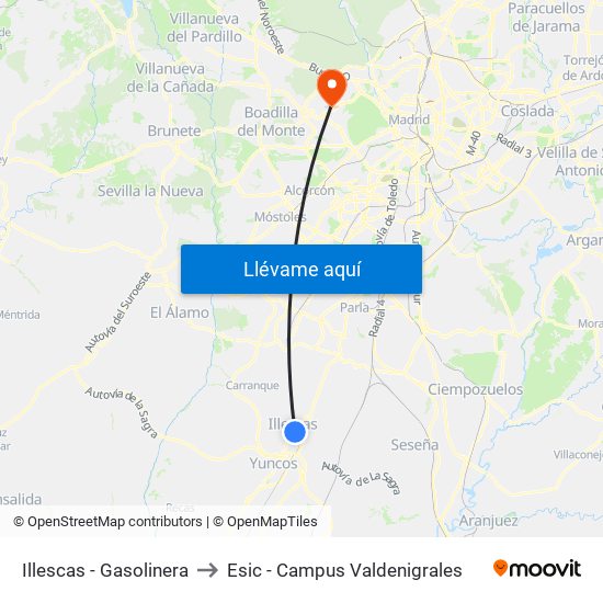 Illescas - Gasolinera to Esic - Campus Valdenigrales map