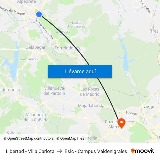 Libertad - Villa Carlota to Esic - Campus Valdenigrales map