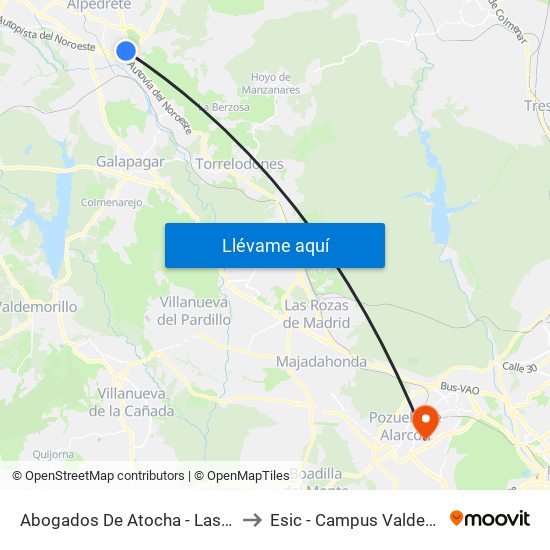 Abogados De Atocha - Las Dehesas to Esic - Campus Valdenigrales map