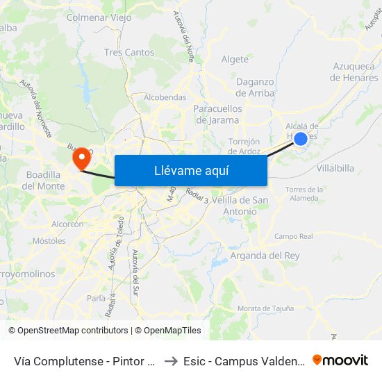 Vía Complutense - Pintor Picasso to Esic - Campus Valdenigrales map