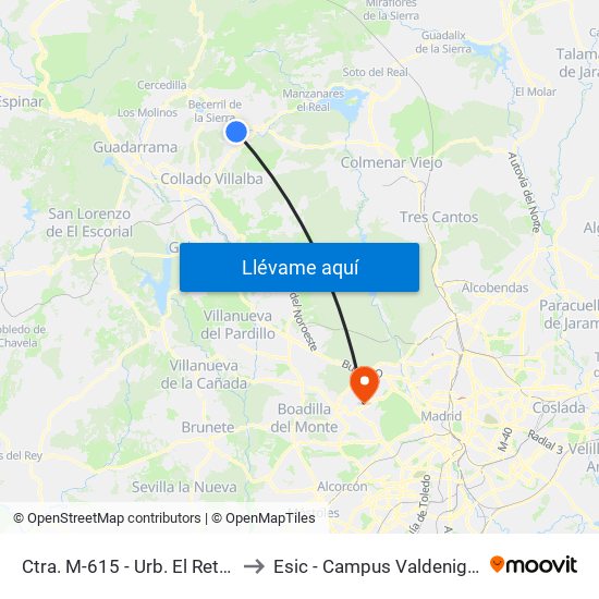Ctra. M-615 - Urb. El Retamar to Esic - Campus Valdenigrales map