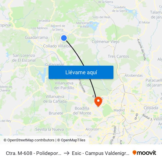Ctra. M-608 - Polideportivo to Esic - Campus Valdenigrales map