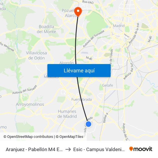 Aranjuez - Pabellón M4 El Nido to Esic - Campus Valdenigrales map