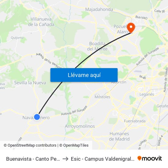 Buenavista - Canto Pelín to Esic - Campus Valdenigrales map