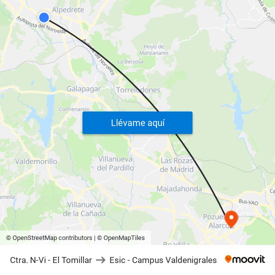 Ctra. N-Vi - El Tomillar to Esic - Campus Valdenigrales map