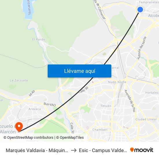 Marqués Valdavia - Máquina Del Tren to Esic - Campus Valdenigrales map