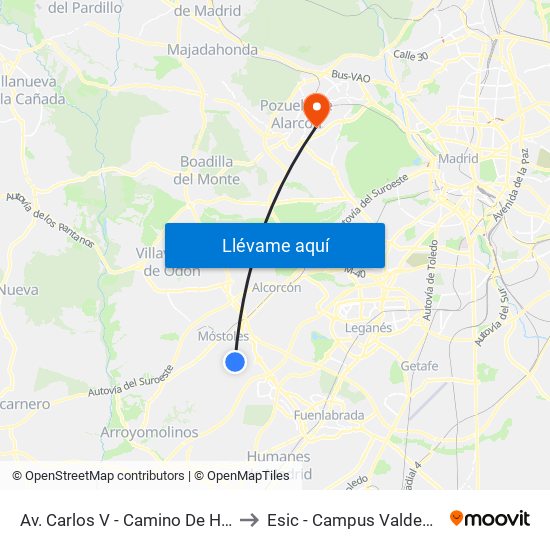 Av. Carlos V - Camino De Humanes to Esic - Campus Valdenigrales map