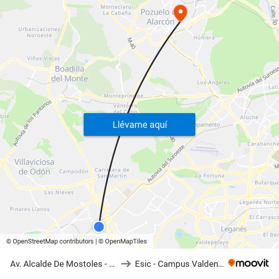 Av. Alcalde De Mostoles - Bécquer to Esic - Campus Valdenigrales map