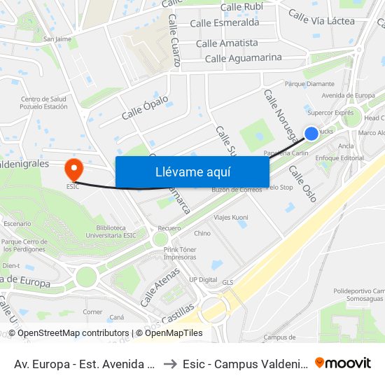 Av. Europa - Est. Avenida Europa to Esic - Campus Valdenigrales map