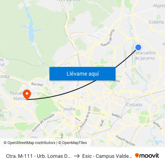 Ctra. M-111 - Urb. Lomas Del Jarama to Esic - Campus Valdenigrales map