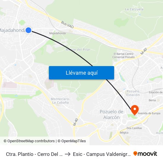 Ctra. Plantío - Cerro Del Aire to Esic - Campus Valdenigrales map