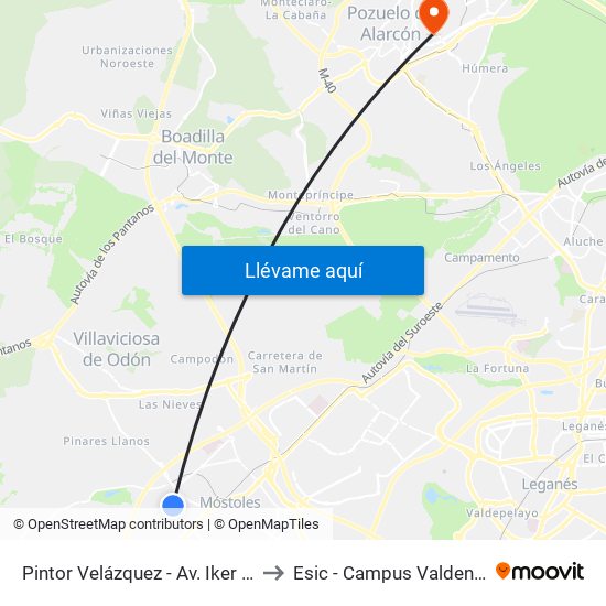 Pintor Velázquez - Av. Iker Casillas to Esic - Campus Valdenigrales map