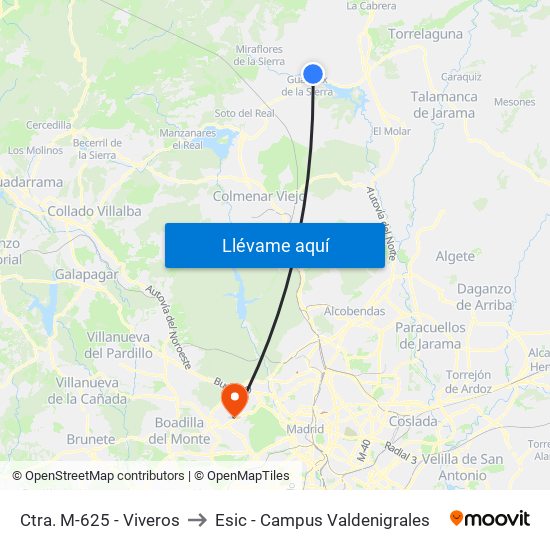Ctra. M-625 - Viveros to Esic - Campus Valdenigrales map