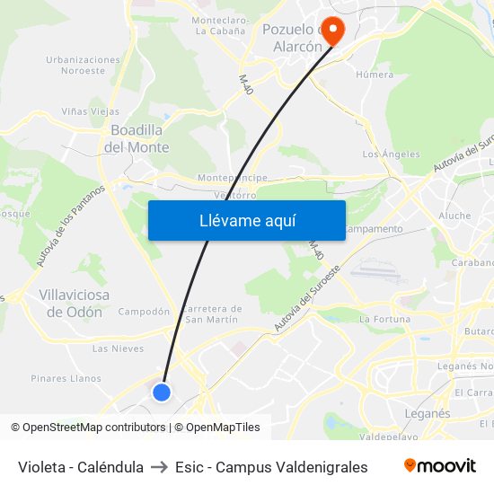 Violeta - Caléndula to Esic - Campus Valdenigrales map