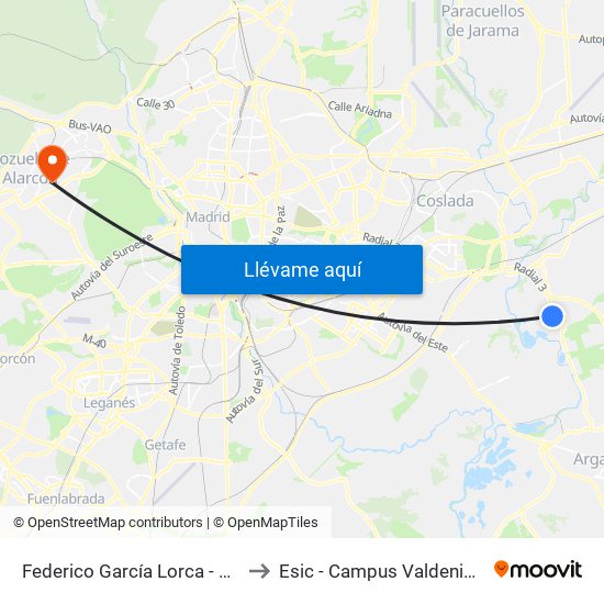 Federico García Lorca - Mirlos to Esic - Campus Valdenigrales map