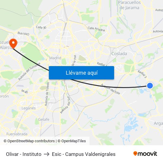 Olivar - Instituto to Esic - Campus Valdenigrales map