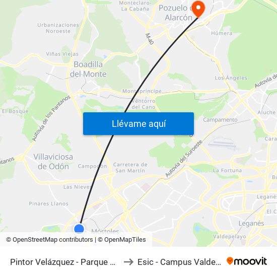 Pintor Velázquez - Parque De El Soto to Esic - Campus Valdenigrales map
