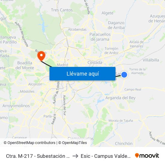 Ctra. M-217 - Subestación Eléctrica to Esic - Campus Valdenigrales map