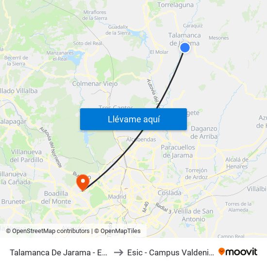 Talamanca Del Jarama - Escuelas to Esic - Campus Valdenigrales map