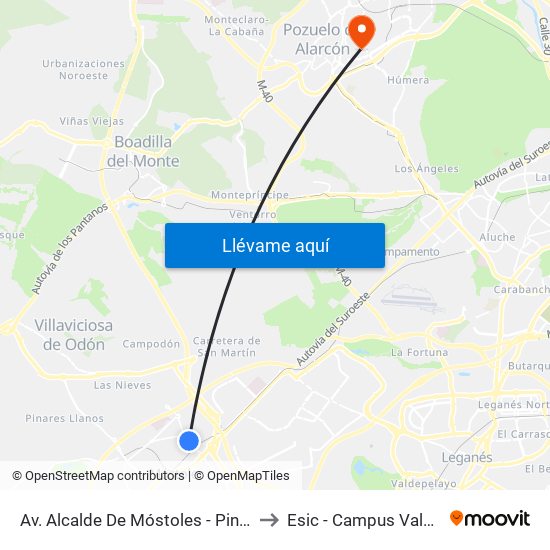 Av. Alcalde De Móstoles - Pintor Velázquez to Esic - Campus Valdenigrales map