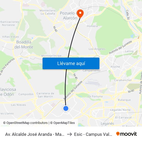 Av. Alcalde José Aranda - Maestro Victoria to Esic - Campus Valdenigrales map